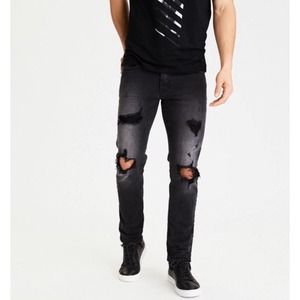 American Eagle Distressed Black Skinny Jeans Sz 28